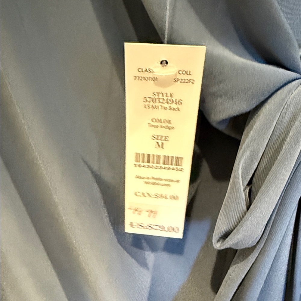 White House Black Market Dusty Blue Blouse with v-neck back and lovely bow - Picture 3 of 5